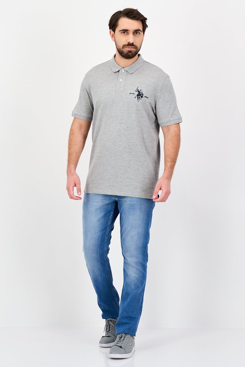 U.S. Polo Assn. Men Regular Fit Short Sleeve Embroidered Logo Polo Shirt, Grey - Image 2